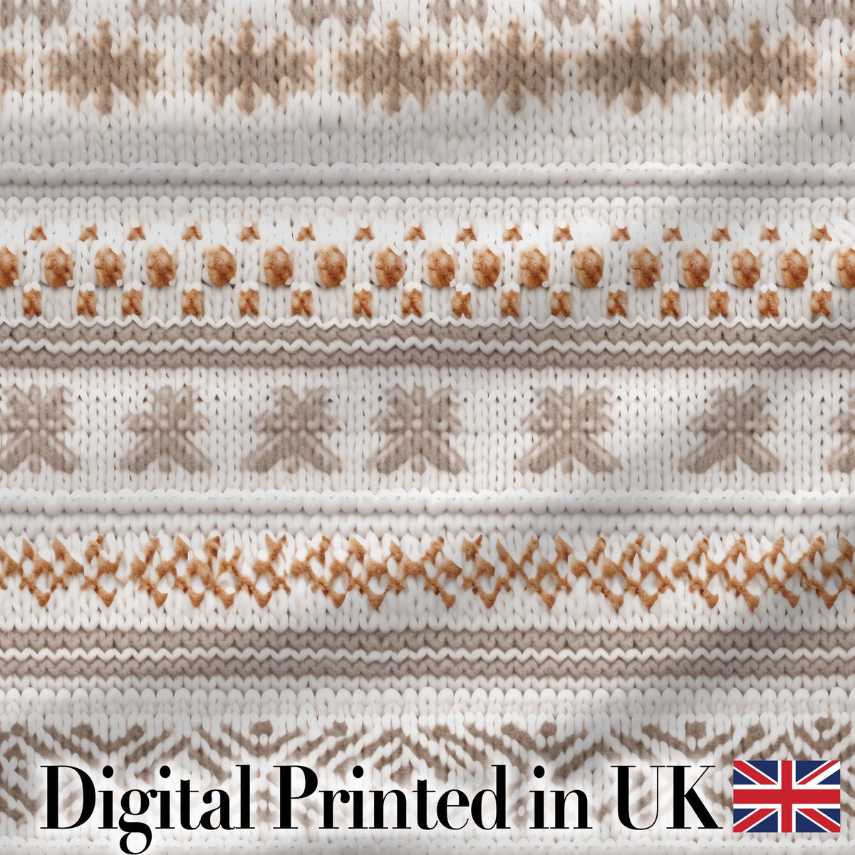 Neutral Beige Knitted Nordic Winter Fair Isle Seamless Pattern Digital Print Fabric by the Metre UK Sewing Quilting Textile