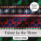 Blue Red Christmas Reindeer Snowflake Knit Seamless Pattern Digital Print Fabric by the Metre UK Sewing Quilting Textile