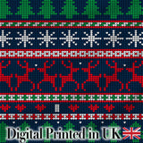 Blue Red Christmas Reindeer Snowflake Knit Seamless Pattern Digital Print Fabric by the Metre UK Sewing Quilting Textile