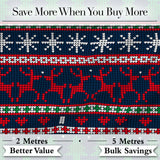 Blue Red Christmas Reindeer Snowflake Knit Seamless Pattern Digital Print Fabric by the Metre UK Sewing Quilting Textile