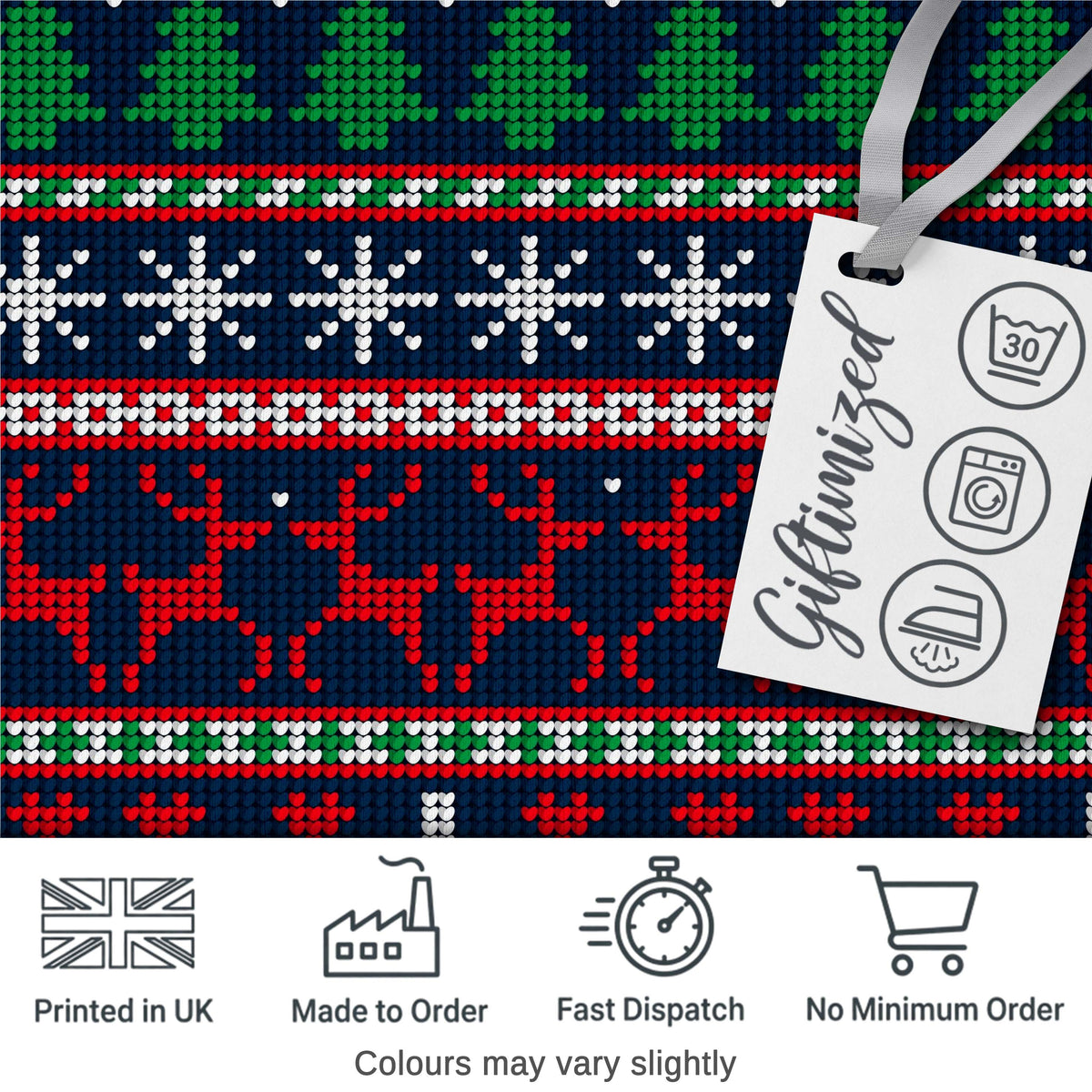 Blue Red Christmas Reindeer Snowflake Knit Seamless Pattern Digital Print Fabric by the Metre UK Sewing Quilting Textile