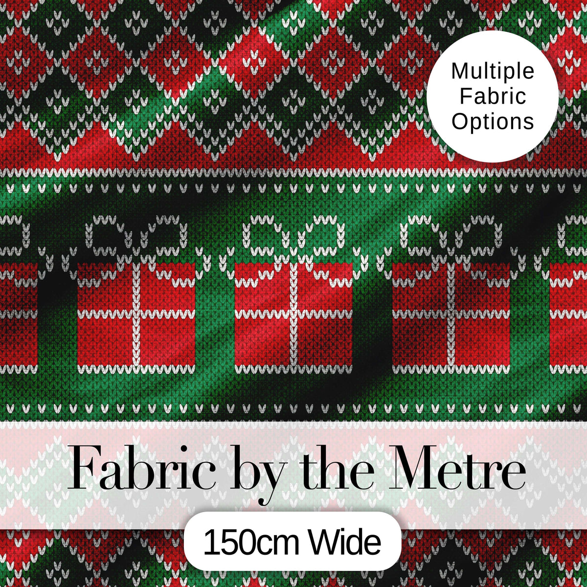 Green Christmas Gift Box Knitted Fair Isle Seamless Pattern Digital Print Fabric by the Metre UK Sewing Quilting Textile