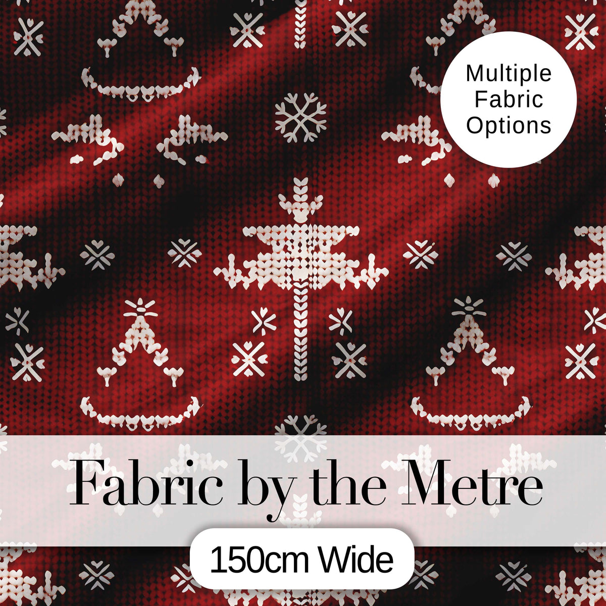 Red Nordic Snowflake Reindeer Knitted Seamless Pattern Digital Print Fabric by the Metre UK Sewing Quilting Textile