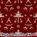Red Nordic Snowflake Reindeer Knitted Seamless Pattern Digital Print Fabric by the Metre UK Sewing Quilting Textile