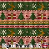 Cute Reindeer Gift Box Nordic Knit Seamless Pattern Digital Print Fabric by the Metre UK Sewing Quilting Textile
