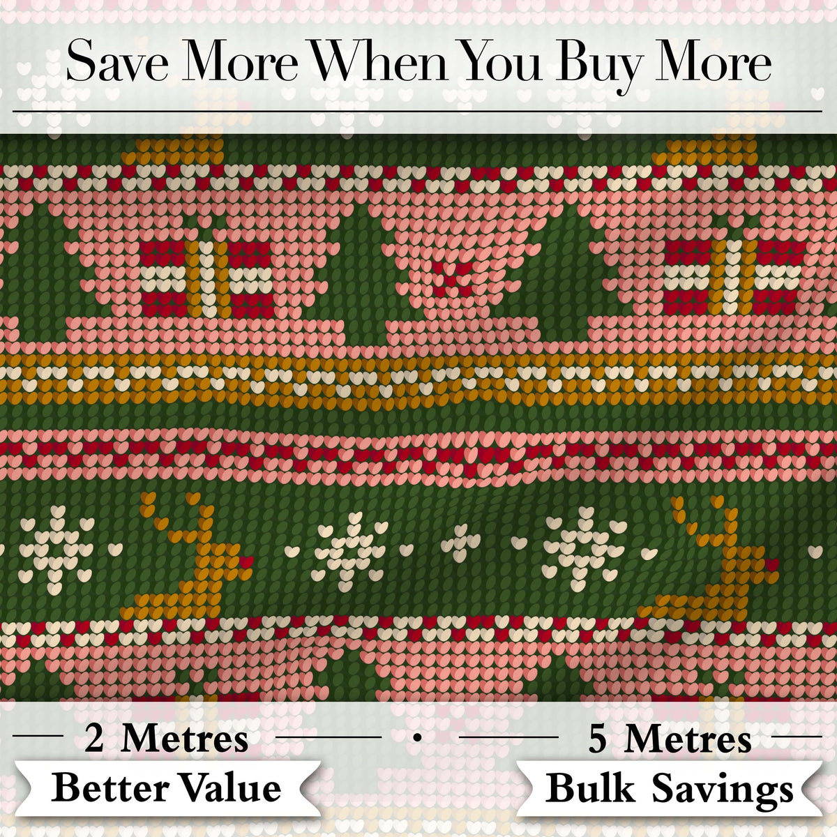 Cute Reindeer Gift Box Nordic Knit Seamless Pattern Digital Print Fabric by the Metre UK Sewing Quilting Textile