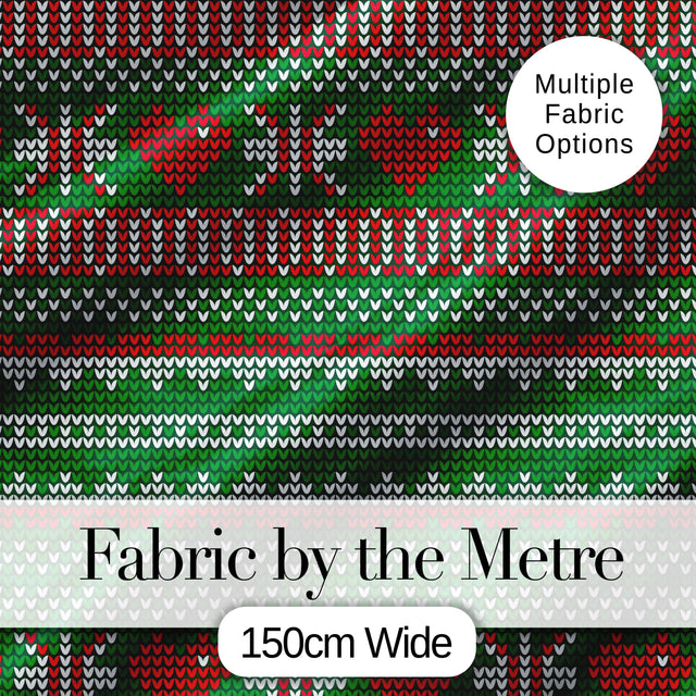 Green Red White Classic Nordic Knit Stripe Seamless Pattern Digital Print Fabric by the Metre UK Sewing Quilting Textile