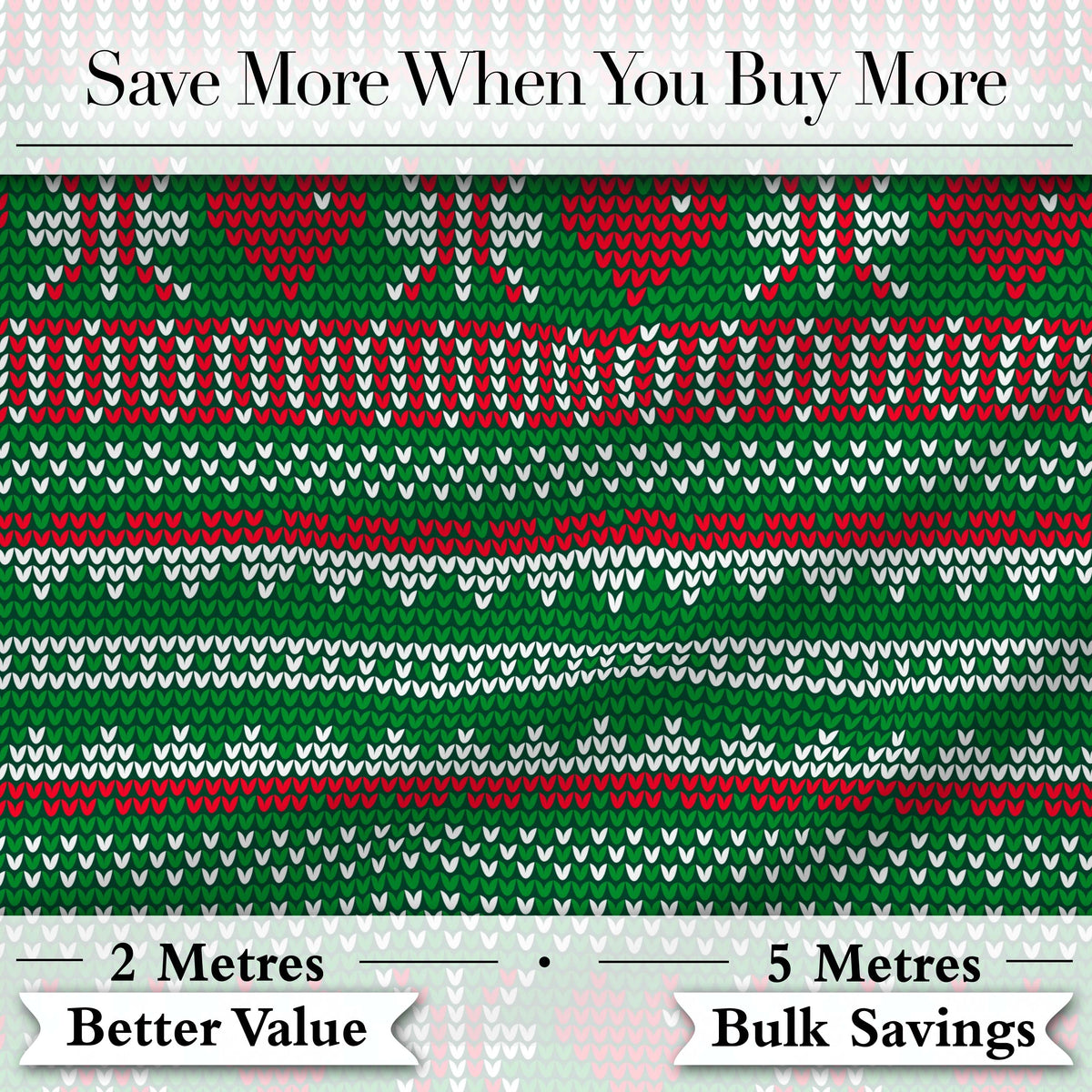 Green Red White Classic Nordic Knit Stripe Seamless Pattern Digital Print Fabric by the Metre UK Sewing Quilting Textile