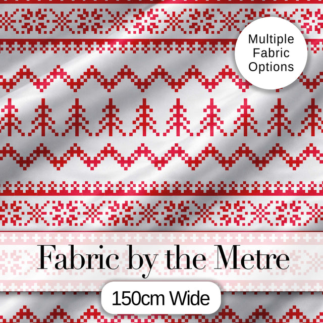 Minimal Red White Nordic Pixel Christmas Knit Seamless Pattern Digital Print Fabric by the Metre UK Sewing Quilting Textile
