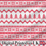 Minimal Red White Nordic Pixel Christmas Knit Seamless Pattern Digital Print Fabric by the Metre UK Sewing Quilting Textile