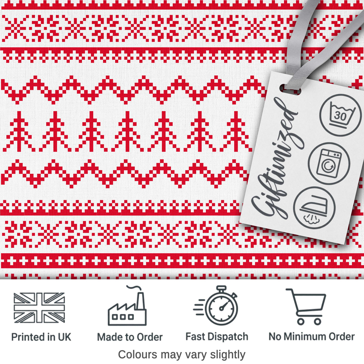 Minimal Red White Nordic Pixel Christmas Knit Seamless Pattern Digital Print Fabric by the Metre UK Sewing Quilting Textile