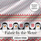 White Red Green Nordic Penguin Snowflake Knit Seamless Pattern Digital Print Fabric by the Metre UK Sewing Quilting Textile