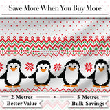 White Red Green Nordic Penguin Snowflake Knit Seamless Pattern Digital Print Fabric by the Metre UK Sewing Quilting Textile