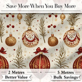 Elegant Red Gold Christmas Baubles Pine Branch Seamless Pattern Digital Print Fabric by the Metre UK Sewing Quilting Textile