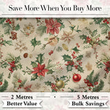 Festive Poinsettia Holly Berry Vintage Christmas Seamless Pattern Digital Print Fabric by the Metre UK Sewing Quilting Textile