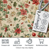 Festive Poinsettia Holly Berry Vintage Christmas Seamless Pattern Digital Print Fabric by the Metre UK Sewing Quilting Textile