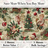 Classic Vintage Christmas Toys Tree Santa Festive Seamless Pattern Digital Print Fabric by the Metre UK Sewing Quilting Textile