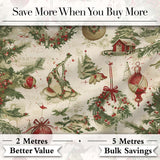 Rustic Christmas Wreath Bell Ornament Holiday Seamless Pattern Digital Print Fabric by the Metre UK Sewing Quilting Textile