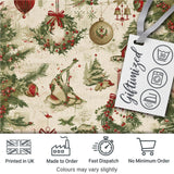 Rustic Christmas Wreath Bell Ornament Holiday Seamless Pattern Digital Print Fabric by the Metre UK Sewing Quilting Textile