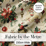 Vintage Christmas Floral Holly Ornament Festive Seamless Pattern Digital Print Fabric by the Metre UK Sewing Quilting Textile