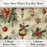 Vintage Christmas Floral Holly Ornament Festive Seamless Pattern Digital Print Fabric by the Metre UK Sewing Quilting Textile