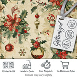 Vintage Christmas Floral Holly Ornament Festive Seamless Pattern Digital Print Fabric by the Metre UK Sewing Quilting Textile