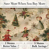 Vintage Christmas Children Tree Holiday Festive Seamless Pattern Digital Print Fabric by the Metre UK Sewing Quilting Textile