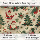Cute Cartoon Santa Christmas Tree Holly Seamless Pattern Digital Print Fabric by the Metre UK Sewing Quilting Textile
