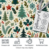 Scandinavian Christmas Tree Holly Berry Winter Seamless Pattern Digital Print Fabric by the Metre UK Sewing Quilting Textile