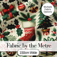 Christmas Stocking Holly Bell Gift Festive Seamless Pattern Digital Print Fabric by the Metre UK Sewing Quilting Textile