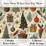 Vintage Christmas Tree Gift Ornament Star Festive Seamless Pattern Digital Print Fabric by the Metre UK Sewing Quilting Textile