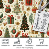 Vintage Christmas Tree Gift Ornament Star Festive Seamless Pattern Digital Print Fabric by the Metre UK Sewing Quilting Textile