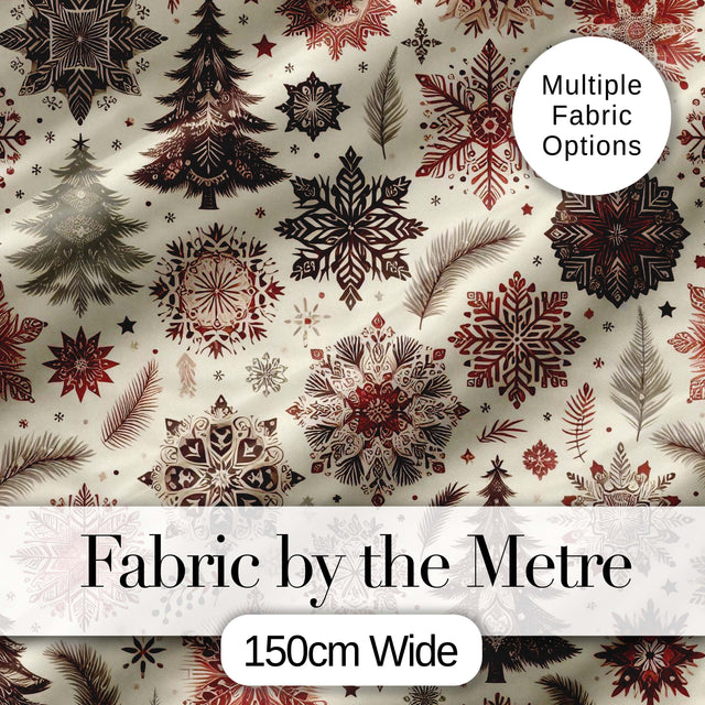 Classic Christmas Snowflake Pine Branch Winter Seamless Pattern Digital Print Fabric by the Metre UK Sewing Quilting Textile