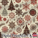 Classic Christmas Snowflake Pine Branch Winter Seamless Pattern Digital Print Fabric by the Metre UK Sewing Quilting Textile