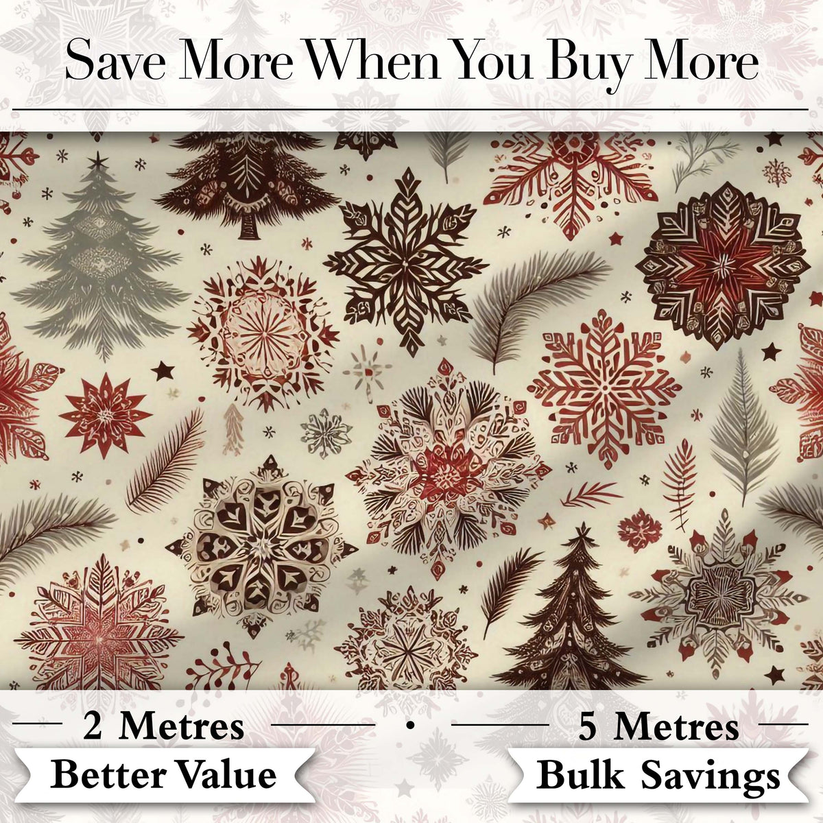Classic Christmas Snowflake Pine Branch Winter Seamless Pattern Digital Print Fabric by the Metre UK Sewing Quilting Textile