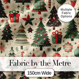 Festive Christmas Tree Gift Ornament Star Holiday Seamless Pattern Digital Print Fabric by the Metre UK Sewing Quilting Textile