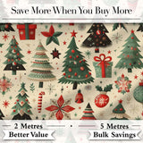 Festive Christmas Tree Gift Ornament Star Holiday Seamless Pattern Digital Print Fabric by the Metre UK Sewing Quilting Textile