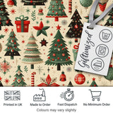Festive Christmas Tree Gift Ornament Star Holiday Seamless Pattern Digital Print Fabric by the Metre UK Sewing Quilting Textile