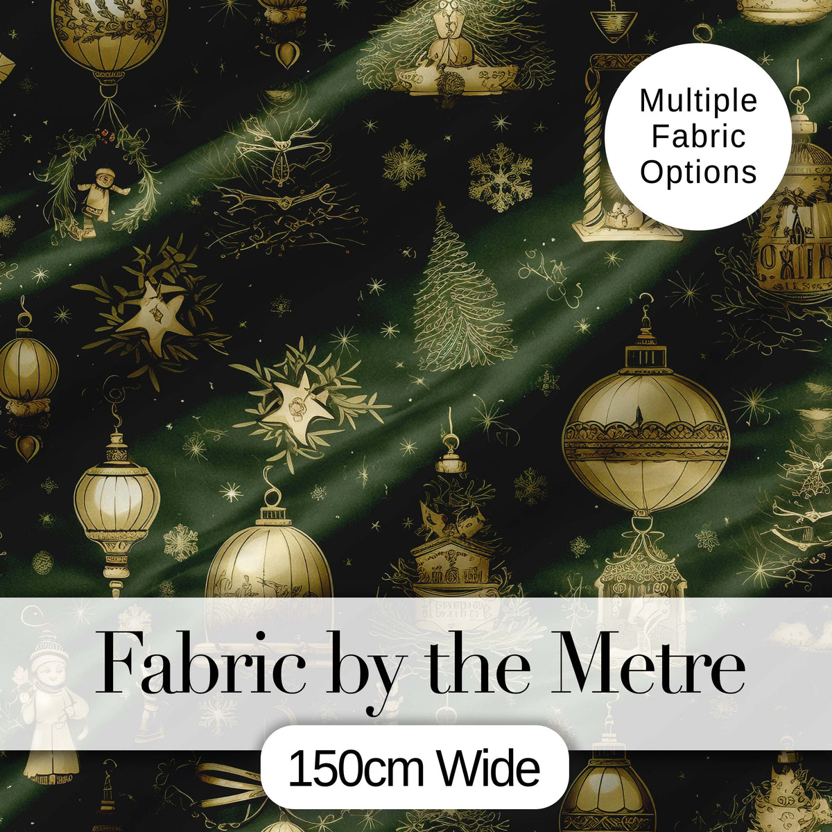 Luxury Christmas Gold Ornament Tree Winter Seamless Pattern Digital Print Fabric by the Metre UK Sewing Quilting Textile