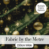 Luxury Christmas Gold Ornament Tree Winter Seamless Pattern Digital Print Fabric by the Metre UK Sewing Quilting Textile