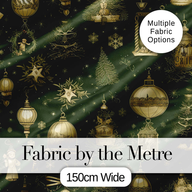 Luxury Christmas Gold Ornament Tree Winter Seamless Pattern Digital Print Fabric by the Metre UK Sewing Quilting Textile