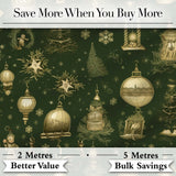 Luxury Christmas Gold Ornament Tree Winter Seamless Pattern Digital Print Fabric by the Metre UK Sewing Quilting Textile