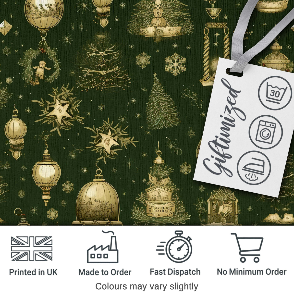 Luxury Christmas Gold Ornament Tree Winter Seamless Pattern Digital Print Fabric by the Metre UK Sewing Quilting Textile