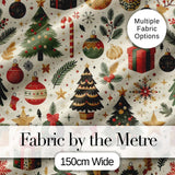 Festive Christmas Ornament Candy Cane Tree Holiday Seamless Pattern Digital Print Fabric by the Metre UK Sewing Quilting Textile