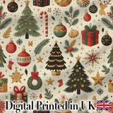 Festive Christmas Ornament Candy Cane Tree Holiday Seamless Pattern Digital Print Fabric by the Metre UK Sewing Quilting Textile