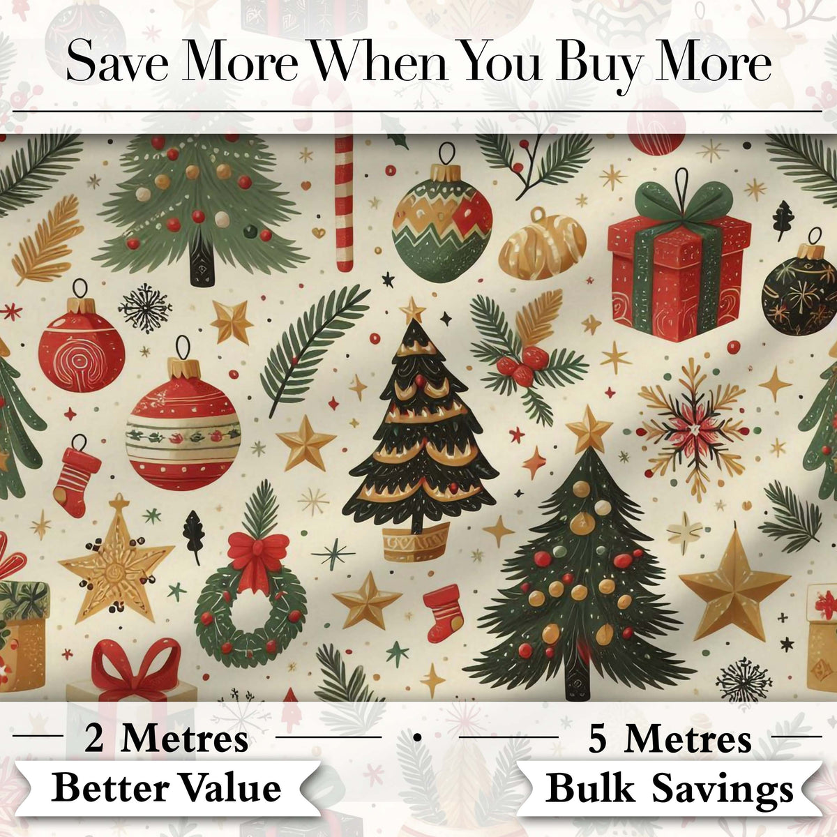 Festive Christmas Ornament Candy Cane Tree Holiday Seamless Pattern Digital Print Fabric by the Metre UK Sewing Quilting Textile