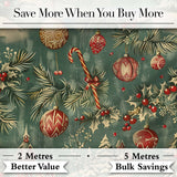 Vintage Christmas Ornament Holly Candy Cane Festive Seamless Pattern Digital Print Fabric by the Metre UK Sewing Quilting Textile