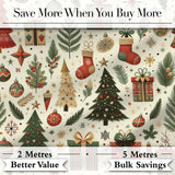 Christmas Tree Gift Stocking Ornament Holiday Seamless Pattern Digital Print Fabric by the Metre UK Sewing Quilting Textile