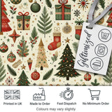 Christmas Tree Gift Stocking Ornament Holiday Seamless Pattern Digital Print Fabric by the Metre UK Sewing Quilting Textile