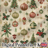Classic Hanging Christmas Bauble Tree Holly Elegant Seamless Pattern Digital Print Fabric by the Metre UK Sewing Quilting Textile